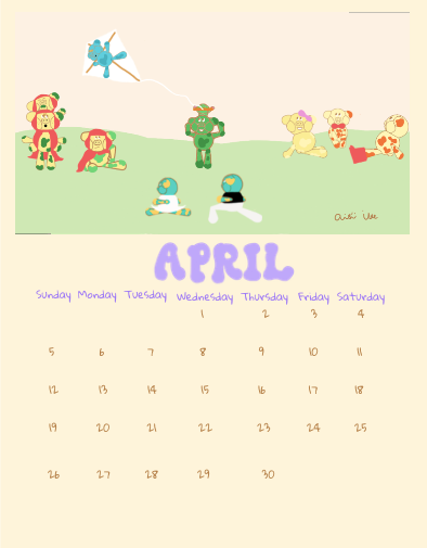 April 2026 Printable Calendar | Cute Spring Calendar | Digital Download | Aesthetic Monthly Planner | Kawaii Character Calendar